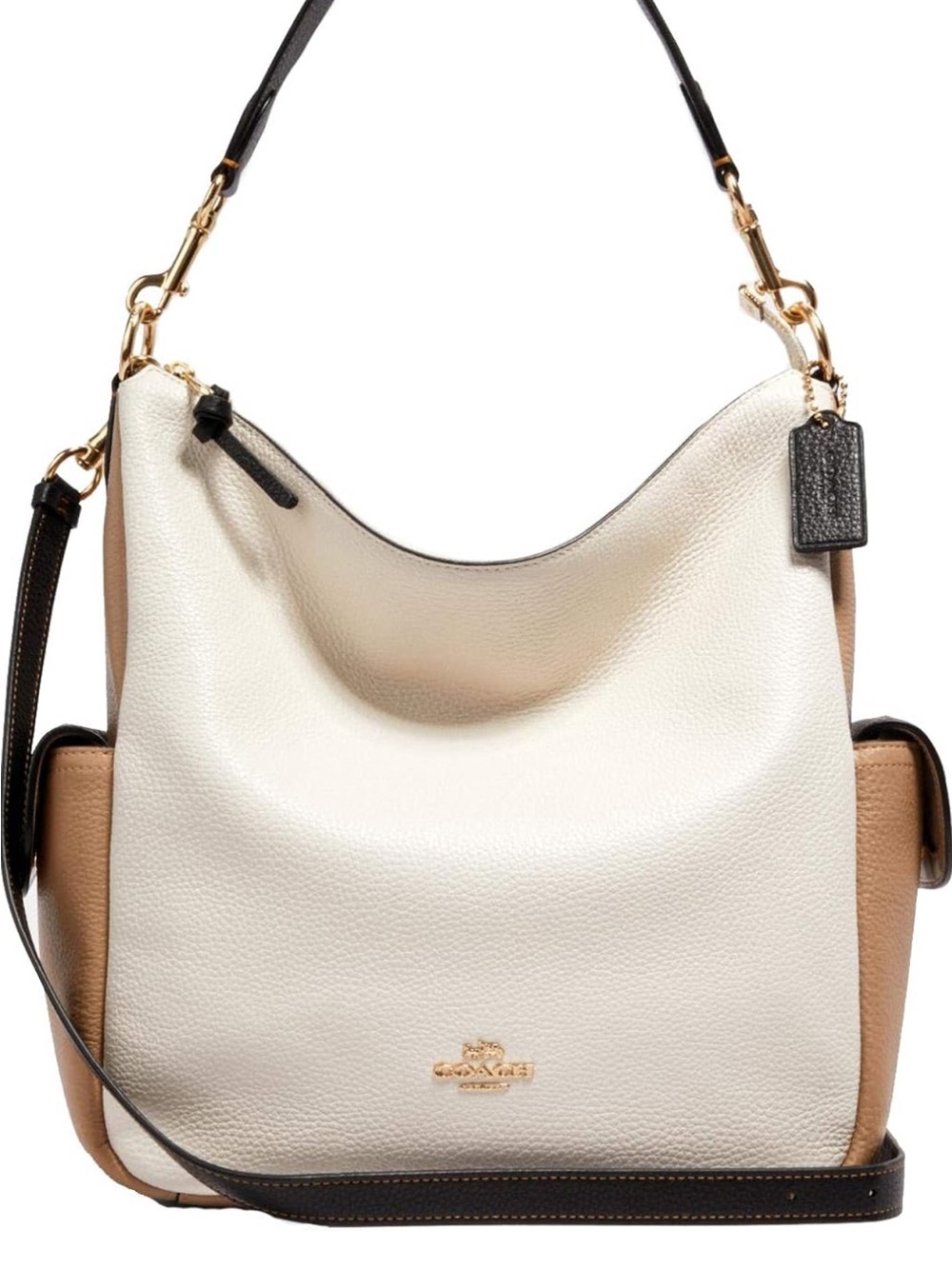 Coach pennie off White and Tan Pebbled Leather Shoulder  and crossbody Bag